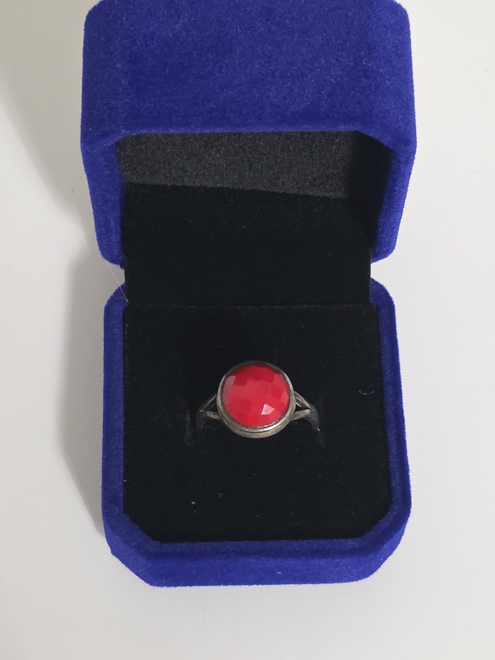 Vintage Sterling Silver 925 Ring with Faceted Red Stone, Size 8